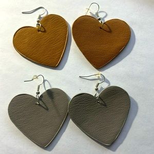 Cute heart-shaped dangle earrings. Brown and grey